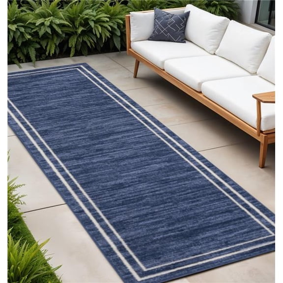 HomeRoots 545536 8 ft. Navy Blue & Ivory Indoor & Outdoor Runner Rug