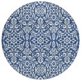 thumbnail image 1 of HomeRoots 595171 8 ft. Navy Blue & Ivory Round Damask Washable Indoor & Outdoor Traditional Area Rug, 1 of 1