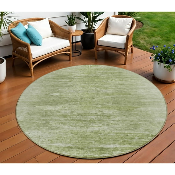HomeRoots 587622 8 ft. Round Abstract Washable Indoor & Outdoor Area Rug, Artichoke Green & Fern Green