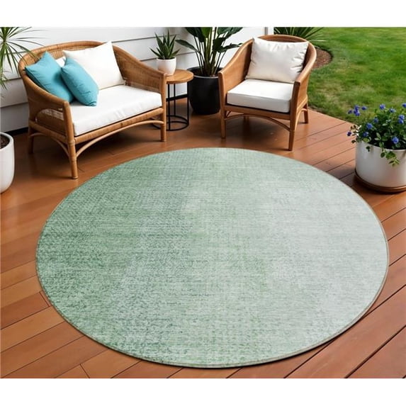 HomeRoots 588222 8 ft. Round Abstract Washable Indoor & Outdoor Area Rug, Artichoke Green & Fern Green