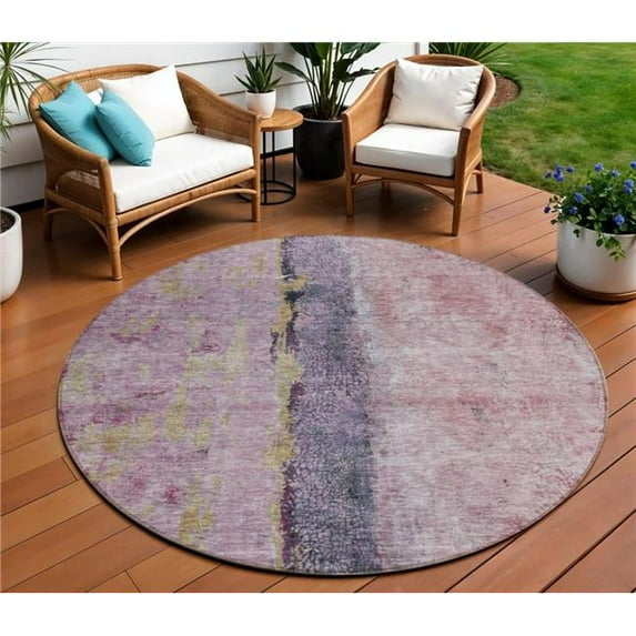 HomeRoots 578018 8 ft. Round Abstract Washable Indoor & Outdoor Area Rug, Blush, Pink & Purple