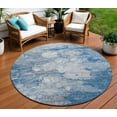 thumbnail image 1 of 8' Denim Blue And Sky Blue Round Abstract Washable Indoor Outdoor Area Rug, 1 of 5
