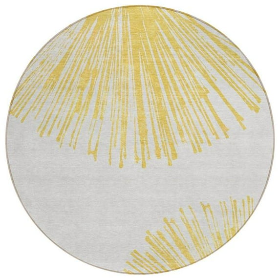 HomeRoots 579771 8 ft. Round Abstract Washable Indoor & Outdoor Area Rug, Gold & Ivory