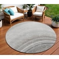 thumbnail image 1 of 8' Gray Silver And Beige Round Abstract Washable Indoor Outdoor Area Rug, 1 of 5