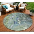 thumbnail image 1 of 8' Green And Lime Green Round Abstract Washable Indoor Outdoor Area Rug, 1 of 5