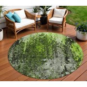 HomeRoots 577243 8 ft. Round Abstract Washable Indoor & Outdoor Area Rug, Green & Lime Green