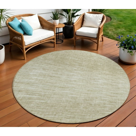 8' Khaki And Beige Round Abstract Washable Indoor Outdoor Area Rug
