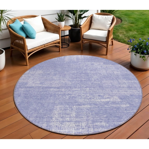 HomeRoots 588782 8 ft. Round Abstract Washable Indoor & Outdoor Area Rug, Lavender, Purple & Lilac