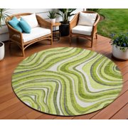 8 Lime Green And Charcoal Round Abstract Washable Indoor Outdoor Area Rug