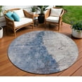 thumbnail image 1 of 8' Navy Blue And Gray Round Abstract Washable Indoor Outdoor Area Rug, 1 of 5