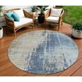 thumbnail image 1 of 8' Navy Blue And Taupe Round Abstract Washable Indoor Outdoor Area Rug, 1 of 5