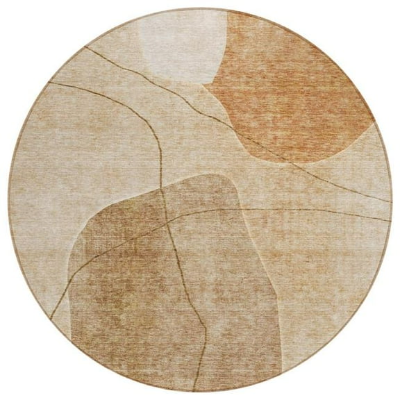 HomeRoots 581032 8 ft. Round Abstract Washable Indoor & Outdoor Area Rug, Orange, Copper & Terra Cotta