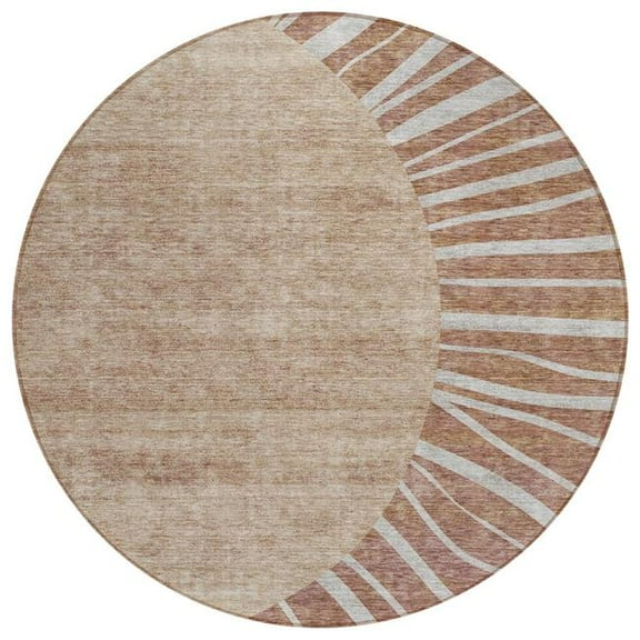 HomeRoots 580864 8 ft. Round Abstract Washable Indoor & Outdoor Area Rug, Orange, Copper & Terra Cotta