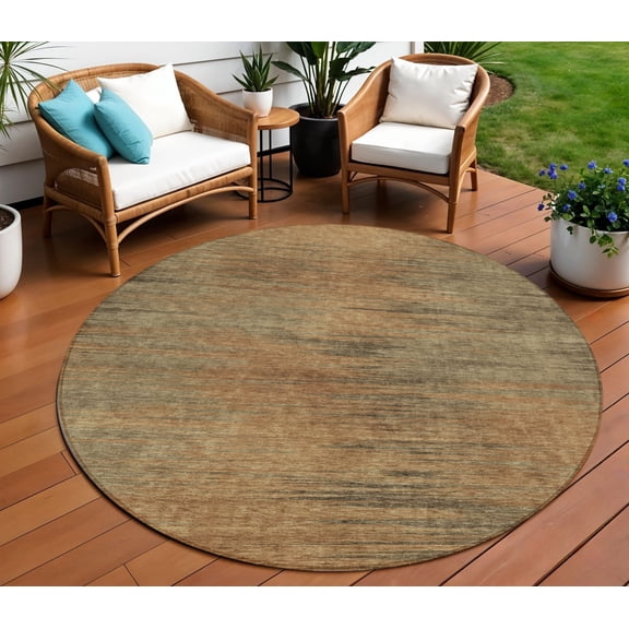 8' Terra Cotta Brown And Copper Round Abstract Washable Indoor Outdoor Area Rug