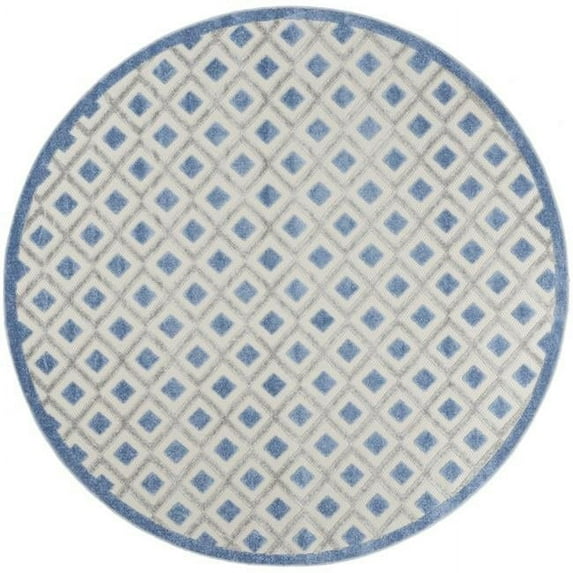 HomeRoots 8 ft. Round Blue & Gray Indoor & Outdoor Area Rug - Blue Gray - 8'