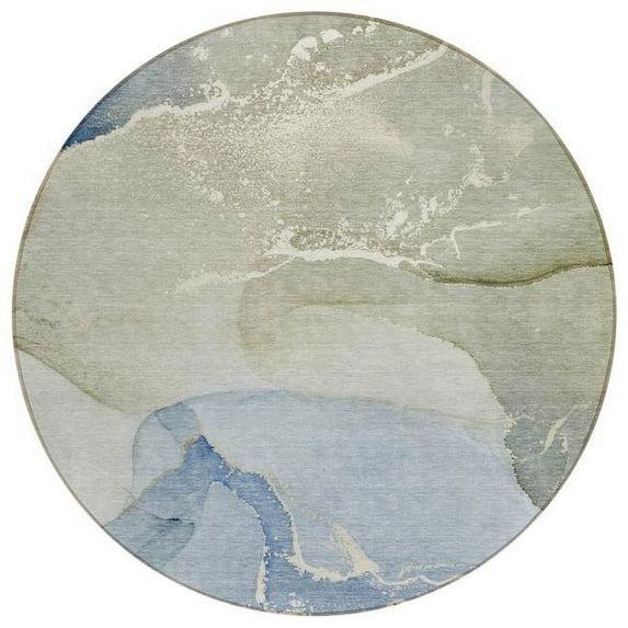 HomeRoots 560243 8 ft. Round Blue Round Abstract Washable Non Skid Indoor Outdoor Machine Woven Area Rug