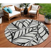 8 Black Gray And Beige Round Floral Washable Indoor Outdoor Area Rug
