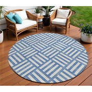 HomeRoots 578720 8 ft. Round Geometric Washable Indoor & Outdoor Area Rug, Blue & Ivory