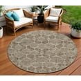 thumbnail image 1 of 8' Chocolate And Beige Round Geometric Washable Indoor Outdoor Area Rug, 1 of 5