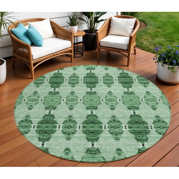 HomeRoots 578144 8 ft. Round Moroccan Washable Indoor & Outdoor Area Rug, Emerald & Green