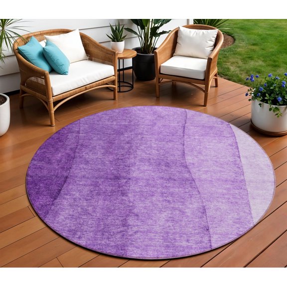 8' Purple And Lavender Round Ombre Washable Indoor Outdoor Area Rug