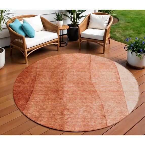 8' Red Copper And Terra Cotta Round Ombre Washable Indoor Outdoor Area Rug