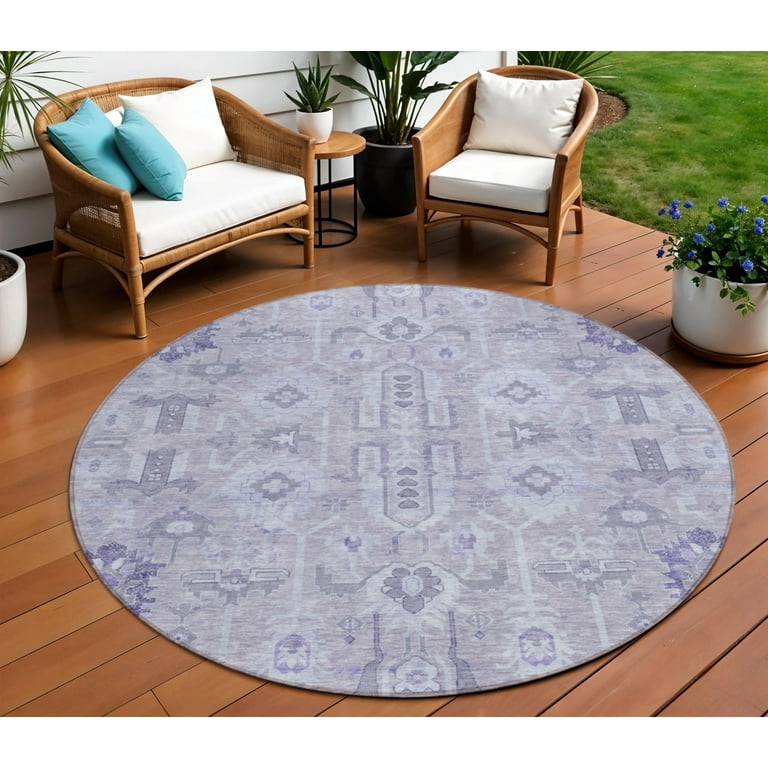 HomeRoots 582094 8 ft. Round Oriental Washable Indoor & Outdoor