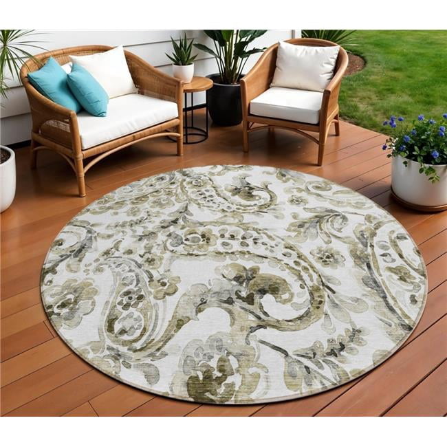 HomeRoots 588638 8 ft. Round Paisley Washable Indoor & Outdoor Area Rug ...
