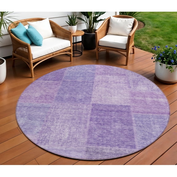 8' Lavender And Purple Round Patchwork Washable Indoor Outdoor Area Rug