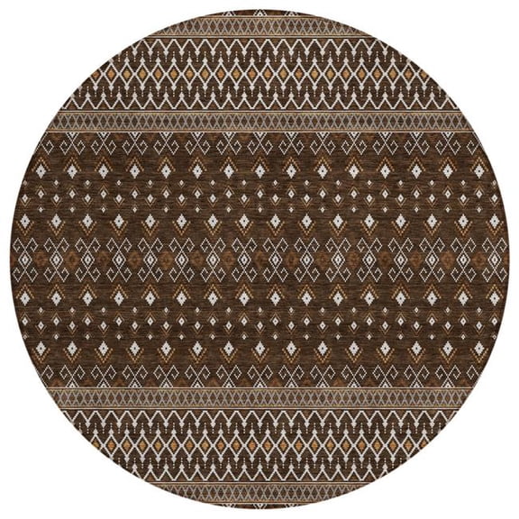 HomeRoots 582556 8 ft. Round Tribal Washable Indoor & Outdoor Area Rug, Chocolate, Taupe & Copper