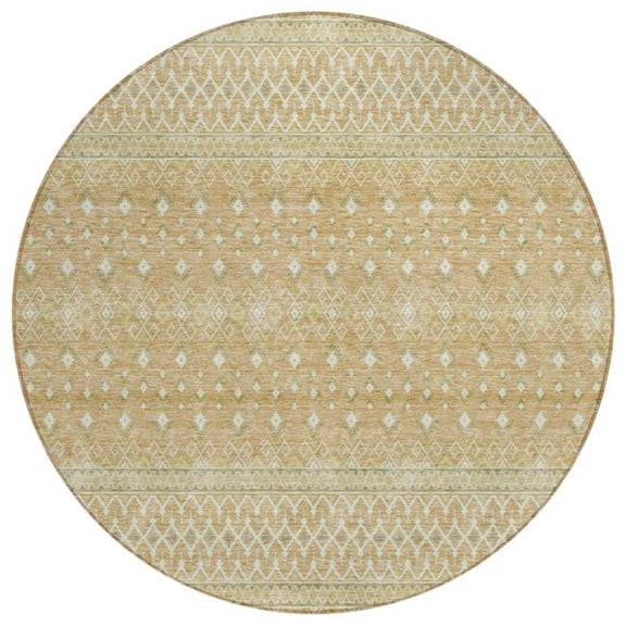 HomeRoots 582616 8 ft. Round Tribal Washable Indoor & Outdoor Area Rug, Copper, Ivory & Olive Green