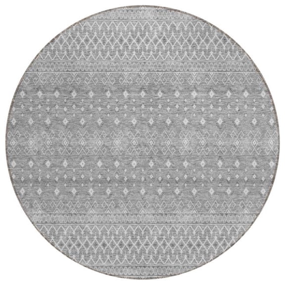 HomeRoots 582646 8 ft. Round Tribal Washable Indoor & Outdoor Area Rug, Silver, Gray & Ivory