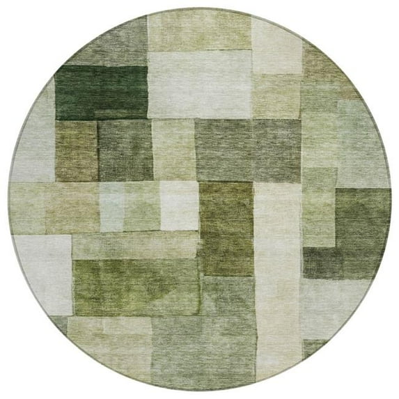 HomeRoots 605869 8 ft. Sage & Fern Green Round Geometric Washable Indoor & Outdoor Area Rug
