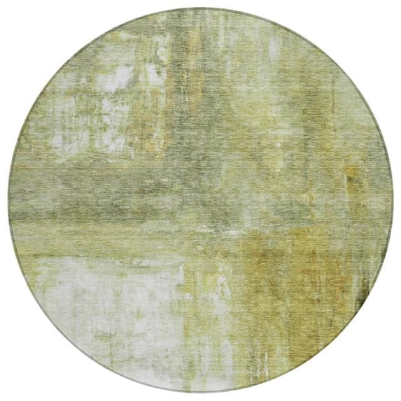 HomeRoots 603625 8 ft. Sage, Ivory & Brown Round Abstract Washable Indoor & Outdoor Area Rug