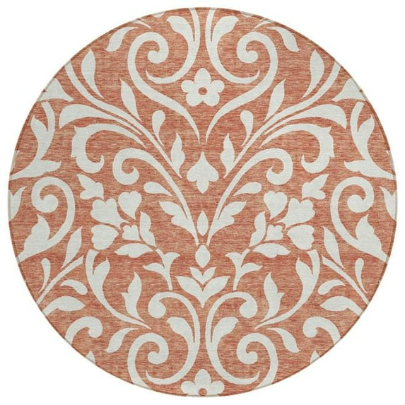 HomeRoots 591485 8 ft. Salmon & Ivory Round Floral Washable Indoor & Outdoor Area Rug