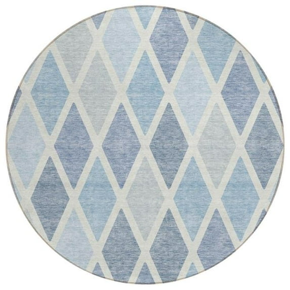 HomeRoots 592337 8 ft. Sky Blue & Ivory Round Geometric Washable Indoor & Outdoor Area Rug