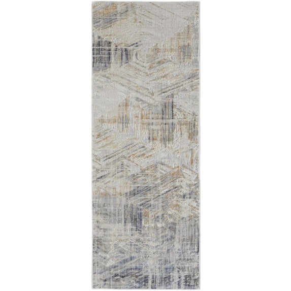 8' Tan Ivory And Gray Abstract Power Loom Distressed Runner Rug