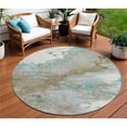thumbnail image 1 of HomeRoots 631893 8 ft. Teal Blue & Brown Round Abstract Washable Indoor & Outdoor Area Rug, 1 of 1