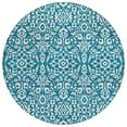 thumbnail image 1 of HomeRoots 595195 8 ft. Teal Blue & Ivory Round Damask Washable Indoor & Outdoor Area Rug, 1 of 1