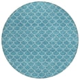 thumbnail image 1 of HomeRoots 596209 8 ft. Teal Blue & Ivory Round Geometric Washable Indoor & Outdoor Area Rug, 1 of 1