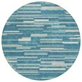 thumbnail image 1 of HomeRoots 593158 8 ft. Teal Blue & Ivory Round Striped Washable Indoor & Outdoor Area Rug, 1 of 1