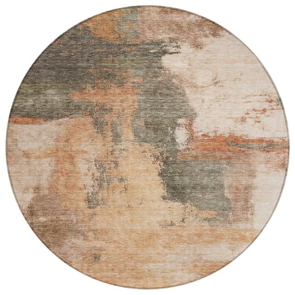HomeRoots 602989 8 ft. Terra Cotta, Gray & Brown Round Abstract Washable Indoor & Outdoor Area Rug