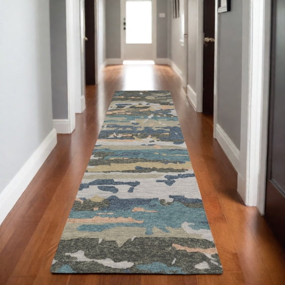 HomeRoots 575994 8 ft. Wool Abstract Hand Tufted Runner Rug, Gray & Blue