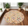 thumbnail image 1 of HomeRoots 552334 8 ft. Wool Floral Hand Tufted Round Rug, Ivory, Red & Orange, 1 of 1