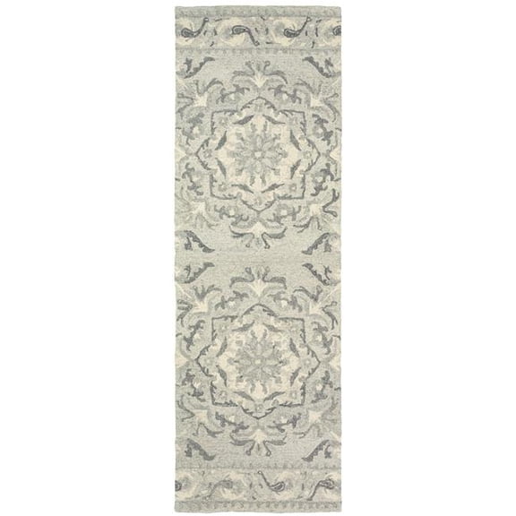 HomeRoots 575976 8 ft. Wool Floral Hand Tufted Runner Rug, Ivory