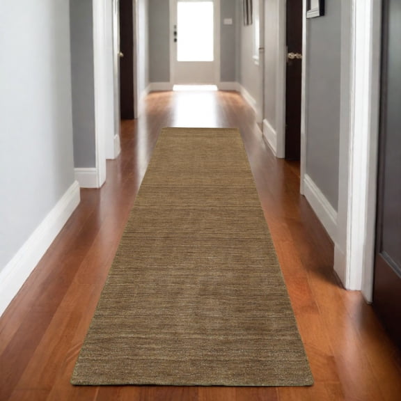 HomeRoots 576033 8 ft. Wool Hand Tufted Runner Rug, Tan
