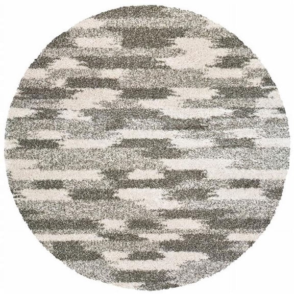 HomeRoots  8 in. Geometric Pattern Round Area Rug - Gray & Ivory - 8 in.