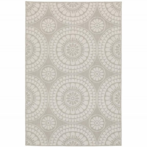 HomeRoots 8' x 10' Gray and Ivory Geometric Stain Resistant Indoor Outdoor Area Rug