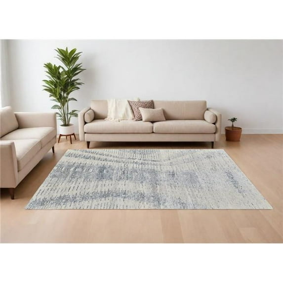 HomeRoots 566639 8 x 10 ft. Abstract Hand Knotted Worn Faded Rectangle Area Rug, Ivory, Gray & Blue
