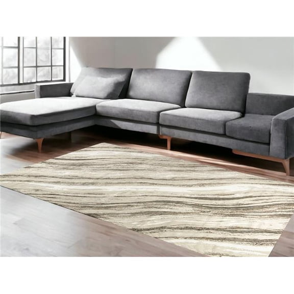 HomeRoots 550830 8 x 10 ft. Abstract Non Skid Rectangle Area Rug, Beige & Gray